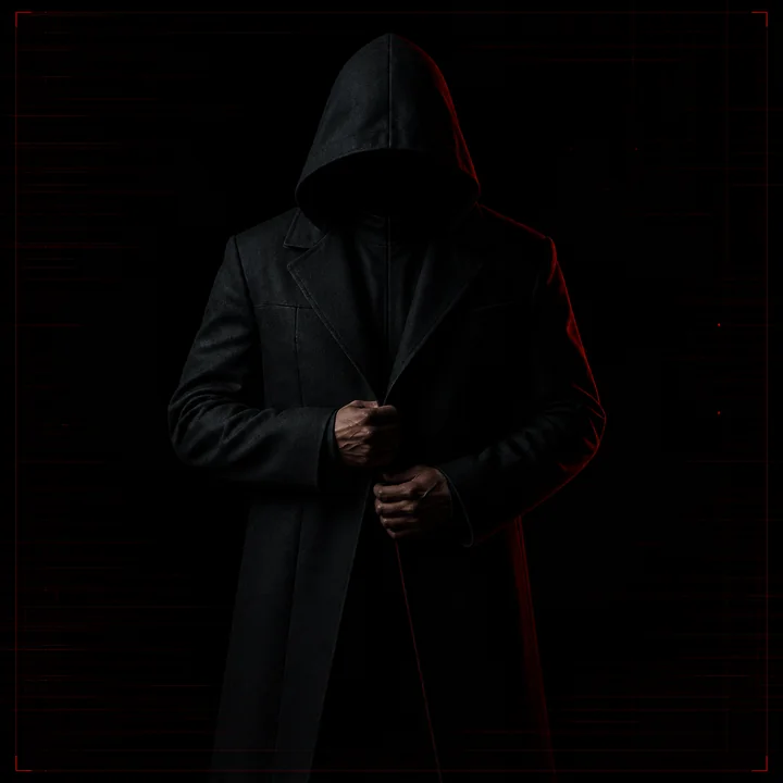 Anonymous figure adjusting a structured black garment